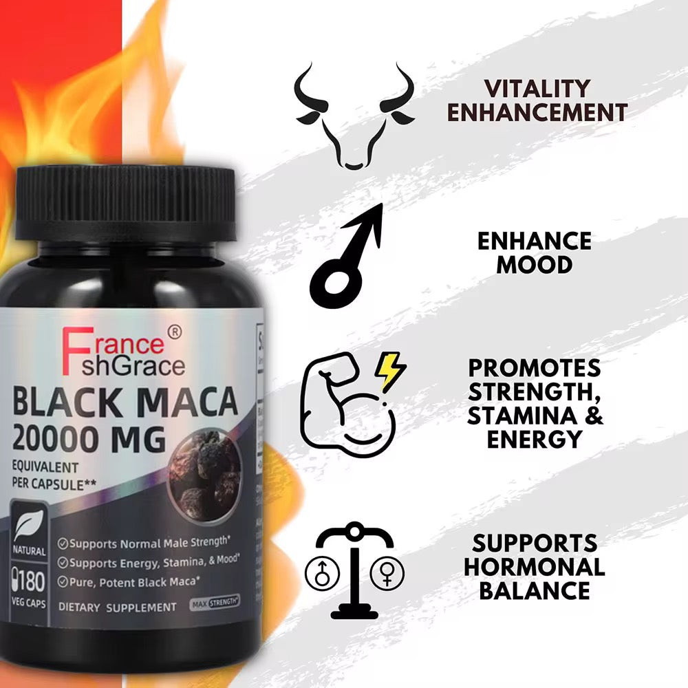 Black Maca 20 000mg – Force & Énergie & Confiance & Naturelle (180 gélules)